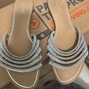 Aldo Silver Sandals with Rhinestone Straps size 8